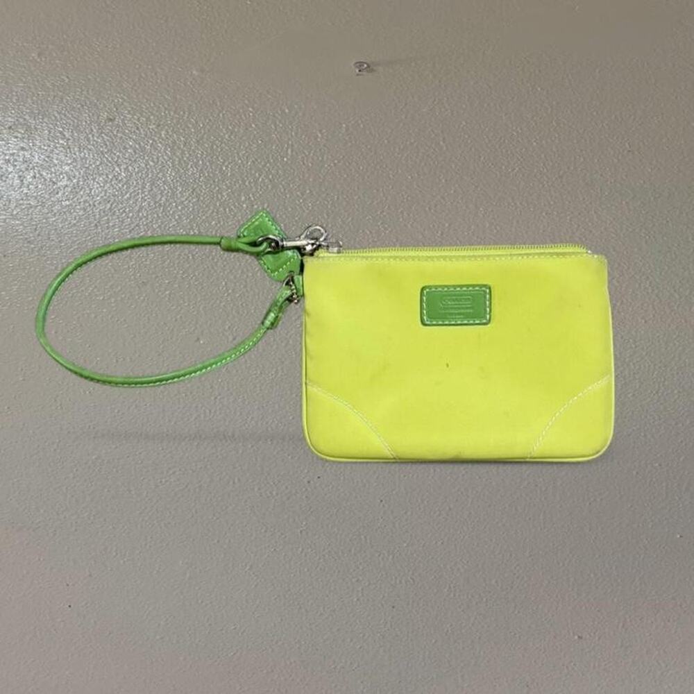 Coach Leatherware Lemon Nylon With Leather Trim Wristlet